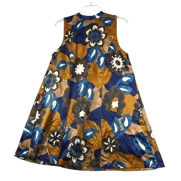 Moon River Floral Mini Dress - Blue and Brown Size Large - Picture 5 of 9